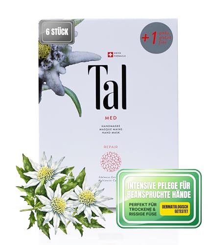 Masque pour les mains Tal MED Repair lot de 6 gants hydratants edelweiss peau très sèche
