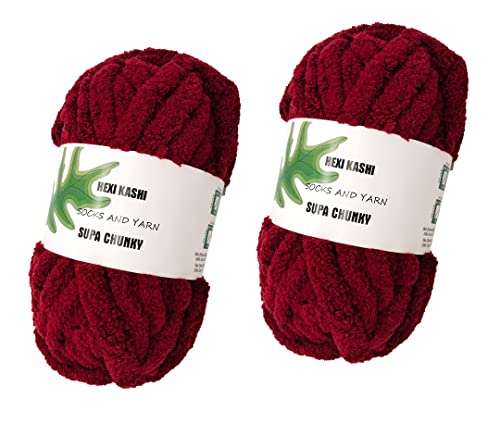 DDL&HEXI 2 Park Super Bulk Blanket Chenille Chunky Yarn,Blanket Making Kit,Jumbo Knitting Yarn 2x8oz 226gper Bag (Burgundy) -  Super Chenille Chunky Yarn