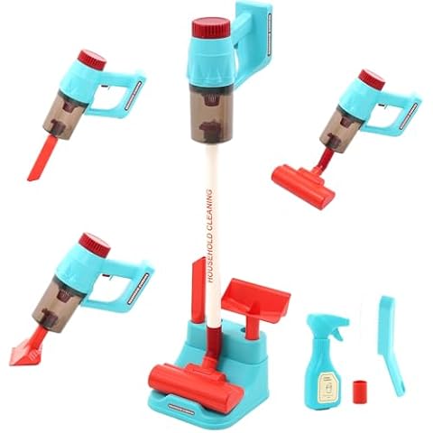 Vacuum Cleaner Toy for Toddler with Light and Music, Realistic Role-Play Cordless Vacuum Toy with 3 Suction Heads, Kids Interactive Kitchen Toy Cleaning Tool Set for Boys Girls Cover