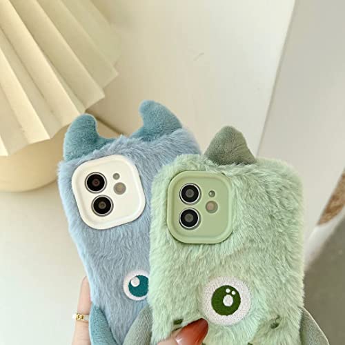 Isysuii Fluffy Case For Iphone 13 Pro Max For Girls Teens Kids Kawaii Cartoon 3D Animal Fuzzy Furry Warm Plush Winter Case Soft Silicone Shockproof Protective Case Cover,Monster Green #TOP5