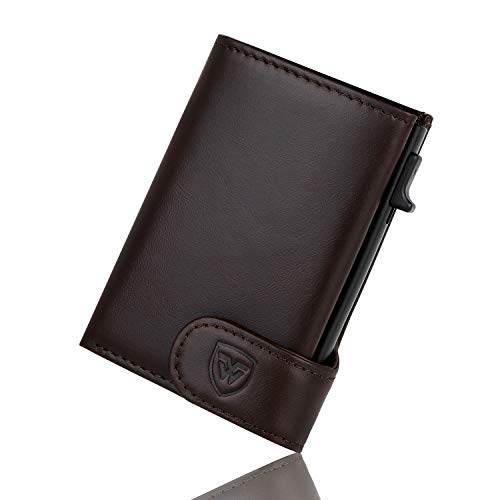 Preisvergleich Produktbild Kreditkartenetui, Wilbest Leder Kartenetui Dreifach Gefaltet -Geldbörse RFID Schutz mit automatischem Pop-up, kartenpaket für Herren Erntedankfest Bräunlich Schwarz