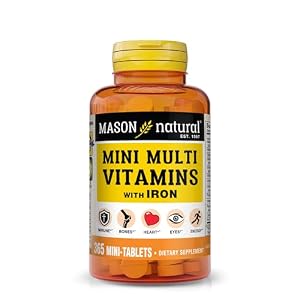 MASON NATURAL Mini Multi Vitamins with Iron, Vitamins A, C, D, E, B1, B2, B3, B6, B12, Folate and Calcium for Overall Health, 365 Tablets