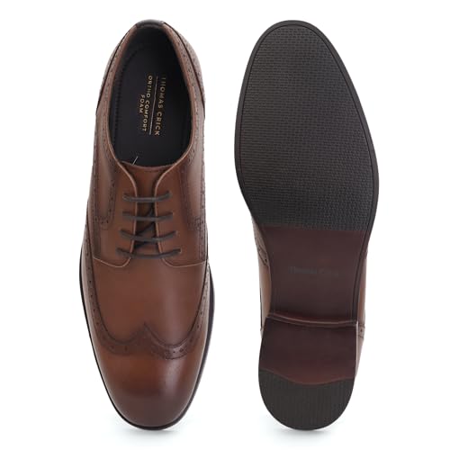 Image of Thomas Crick Men's Genuine Leather Brogue Shoes | Premium Slip-On Formal Dress Shoes with Cushioned Insole & Anti-Slip Sole for Office, Wedding & Business Wear