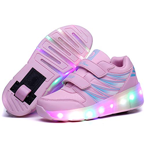 Zapatillas con Ruedas 7 Colores LED Luces Luminosas Zapatos Ajustable Ruedas Patines Deportes al Aire Libre Gimnasia Zapatillas de Skateboard para Niños y niña Los Mejores Regalos