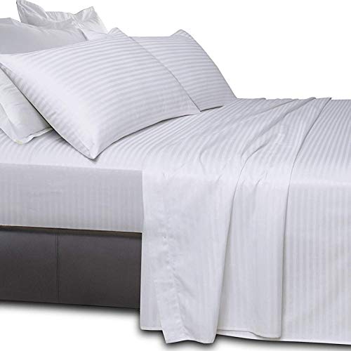 Image of YRM Bedding's Premium Collection Egyptian Cotton 600-TC 3-Piece Bedsheet {Bedsheet (102x108) + 2-Pillow(18x28)}, King Size, White Stripe