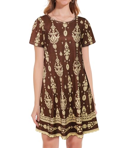 Image of JOLIGAL Summer Dresses for Women Casual Short Sleeve Sundress Scoop Neck Beach T Shirt Dress with Pockets 2026