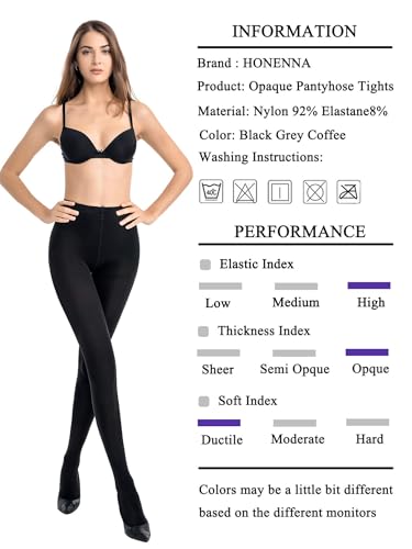 HONENNA Women's Control Top High Elastic Soft Opaque Pantyhose Tights4