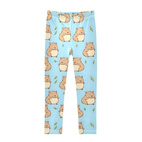 Cute Animal Green Leaf Girls Leggings Soft Stretch Workout Yoga Dance Pants for Kids Casual Tights