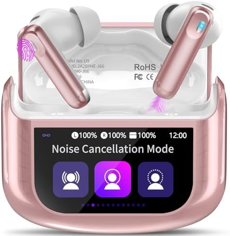 Wireless Earbuds, Bluetooth 5.4 Ear Buds with Multifunctional Touch Screen, 48H Bass Stereo Headphones with ANC/ENC Noise Cancelling/Transparency Mode, IPX7 Earphones with 5 EQ Modes, Pink