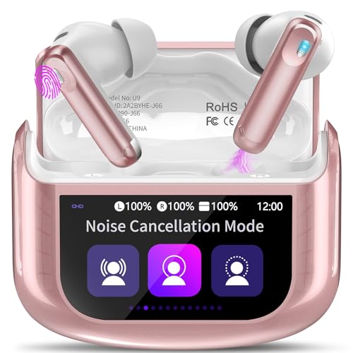 Image of Thunelec Wireless Earbuds, Bluetooth 5.4 Headphones with Multifunctional Touch Screen, 48H Bass Stereo Ear Buds with ANC /ENC Noise Cancelling /Transparency Mode, IPX7 Earphones with 5 EQ Modes, Rose