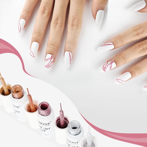 Image of JODSONE Nail Art Gel Liner Set 10 Colors Glitter Red Black Pink Gel Nail polish Need U V Lamp Cured with Thin Brush at Home Salon Design,Gifts for Women