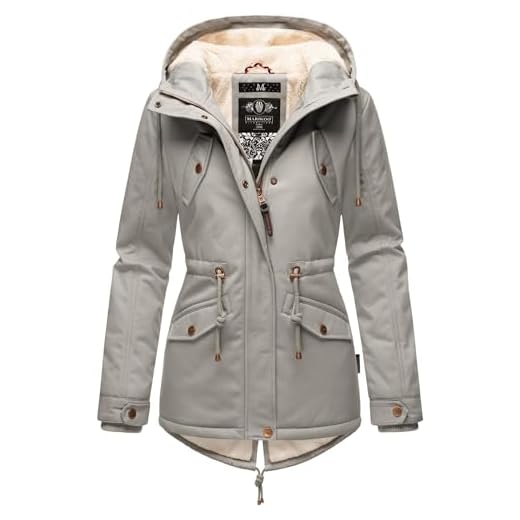 MARIKOO Damen Winter Jacke Parka Winterjacke Teddyfell gefüttert B376 [B376-Manolya-Grau-Gr.XXL]