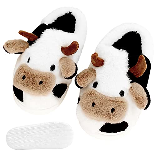 Cow Slippers For Women,Cartoon Cow Print Slippers Kids,Girls Cotton Animal Slippers House Slippers Cute Fluffy Cow Slides Fuzzy Slippers Mens Boys Non-Slip For Winter Outdoor Warm Cozy Cover Heels 4445 #TOP7