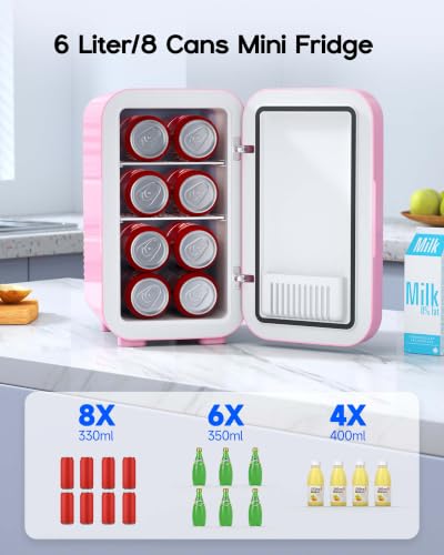 Image of BEICHEN Mini Fridge,6 Liter / 8 Can Small Fridge for Bedroom, Car, Office | Cooler & Warmer for Food, Drinks,Energy Saving, Low Noise,110V Ac /12V Dc,Compact & Portable