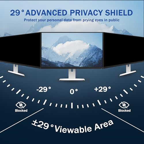 Image of 24 Inch Magnetic Computer Privacy Screen for 16:9 Widescreen Monitor, Removable Privacy Screen Anti Glare Blue Light Privacy Screen Monitor 24 inch, Anti-Scratch