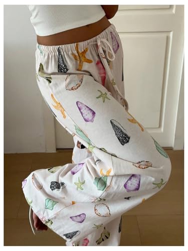 GORGLITTER Women's Boho Shell Graphic Wide Leg Pants Drawstring Waist Casual Trousers4