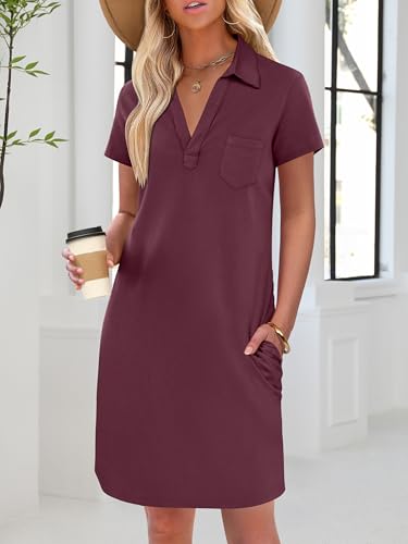 Image of ANRABESS Women Mini T Shirt Dress, V Neck Short Sleeve with Pockets, Soft Medium Stretch Trendy Summer Casual Beach Vacation
