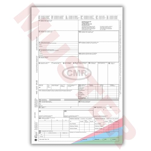 PaperXpert CMR Frachtbrief x 100 | 4-fach selbstdurchschreibend | Trennsatz für internationalen Güterverkehr | Premium Markenqualität | nach neuestem ADR-Standard - Made in Germany