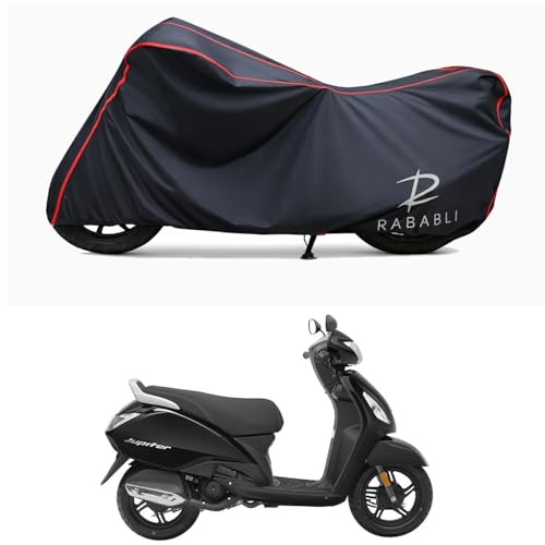 Image of Waterproof Bike Body Cover Compatible for | TVS Jupiter | Taffeta Fabric, Red Piping Design, Bottom Elastic Fit | Dustproof, Sun UV & Rain Protection for All Bikes