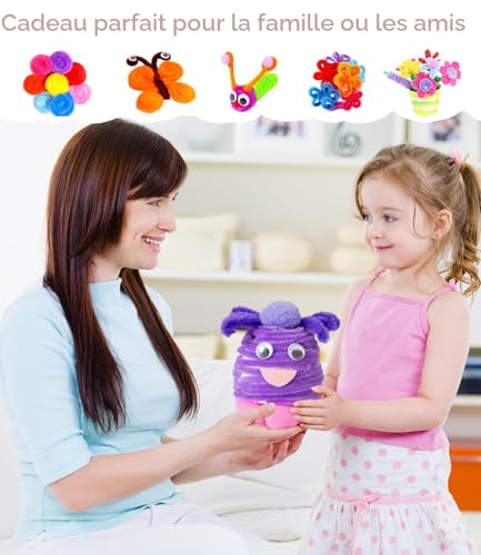 600 Pièces 400 fil Cure Pipe Chenille 30 cm, 100 Pompons Multicolores, 100 Yeux Branlants Autocollants, DIY Artisanat Décoration Fournitures, Chenille pour la Fabrication de Fleurs, Petits Animaux – vue 7