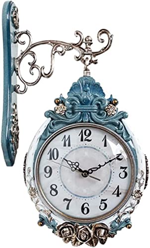 HUIBBGO Reloj de Pared silencioso de Estilo Europeo para Interiores, de Doble Cara, para decoración del hogar y la Sala de Estar, de Cuarzo, Funciona con Pilas, Color Beige.