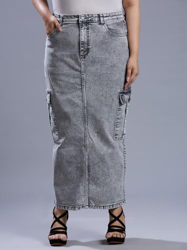 Image of TURNING BLUE Womens Plus Size Grey Straight fit Cargo Skirt