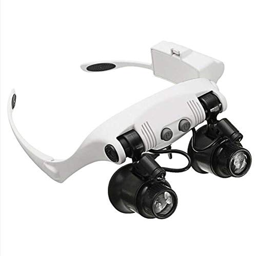 SdaryWare Lupa, 4 Lentes 10X 15X 20X 25X Soporte Diadema Gafas con 2 Luces LED Gafas de Aumento Herramienta de Aumento A Vision