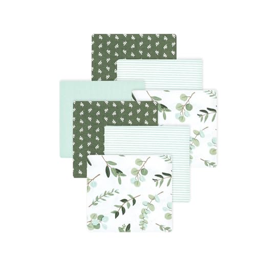 Image of Little Treasure Hudson Baby Cotton Poly Flannel Receiving Blankets Multipack, Green Eucalyptus, 30x30 inches