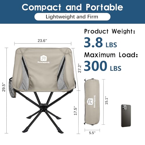 Image of Raynesys Portable Camping Chair 1 Pack, 8 Seconds Quick Setup Folding Camping Chair, Flexible 360 Rotation, 3.8Lb Lightweight Travel Chairs for Easy Carry to Hiking, Sporting, Beach, Khaki
