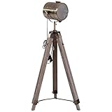 Design Stehlampe: Holz im Vintage Look trifft auf einen Miniatur-Scheinwerfer als Lampenschirm. Die höhenverstellbare Kombination bringt urbane Akzente in Ihren Wohnbereich.