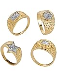 90s Gold & Diamond Bling Rings, 4Pk