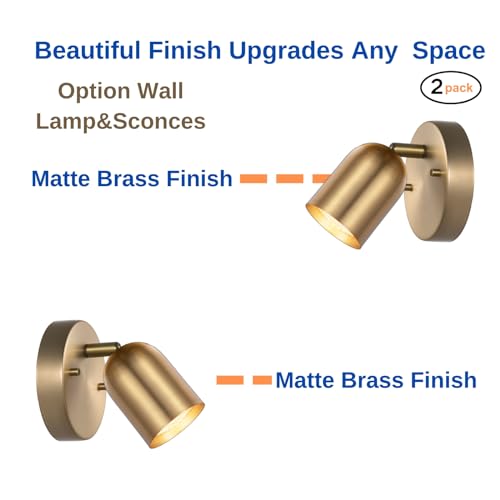 Image of 2 Pack 1 Light Track Lighting Modern Ceiling Spotlight Indoor with Matte Brass, Multi-Directional Adjustable Wall Mount Spot Lights for Bedroom Living Room Hallway Kitchen Corridor Stairs