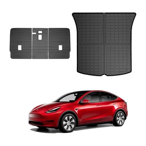 KIKIMO Seats Back Protector + Trunk Mat for Tesla Model Y 2020-2023 2024, for Tesla Model Y 5-Seater Accessories, All Weather TPE Cargo Trunk Liner Backrest Mats Rear Back Seat Pet Mat Cover