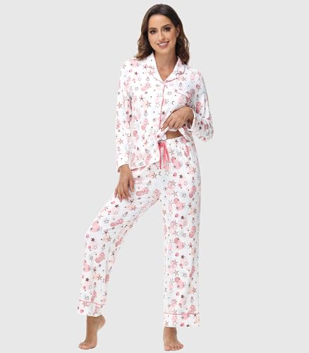Image of Pajamas Set for Women Soft Knit Button Down Sleepwear 2 Piece Breathable Viscose from Bamboo Pjs S-XXL