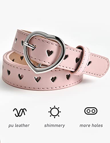 Kiench Girls Leather Belts with Heart Buckle Hollow Out Jeans Dress Pants Belts2