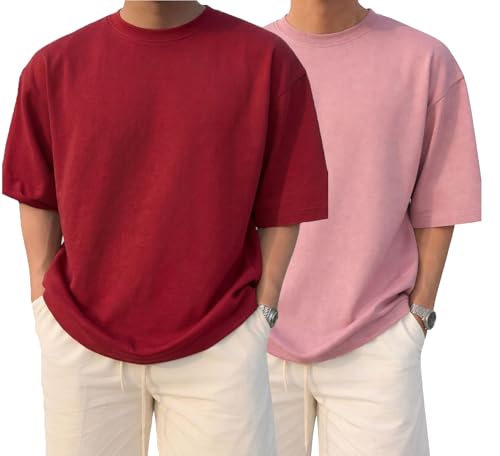 Image of BARKEYO Men's Half Sleeve Round Neck French Terry Oversized Drop Shoulder T-Shirt for Men