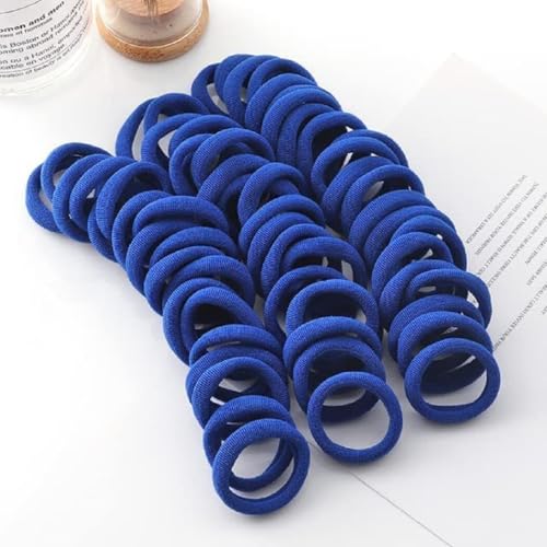 Image of Elina 100 Blue Elastic Ponytail Holder Hair Rubber Ties Head Bands Soft Cotton Thick Thin Hair Wear for School Girls, Kids, Women Accessories (Pack of 100)(Blue)