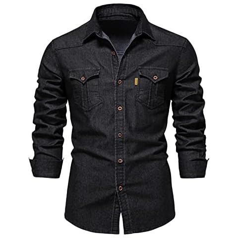 Mens Slim Fit Washed Denim Work Shirt thumbnail