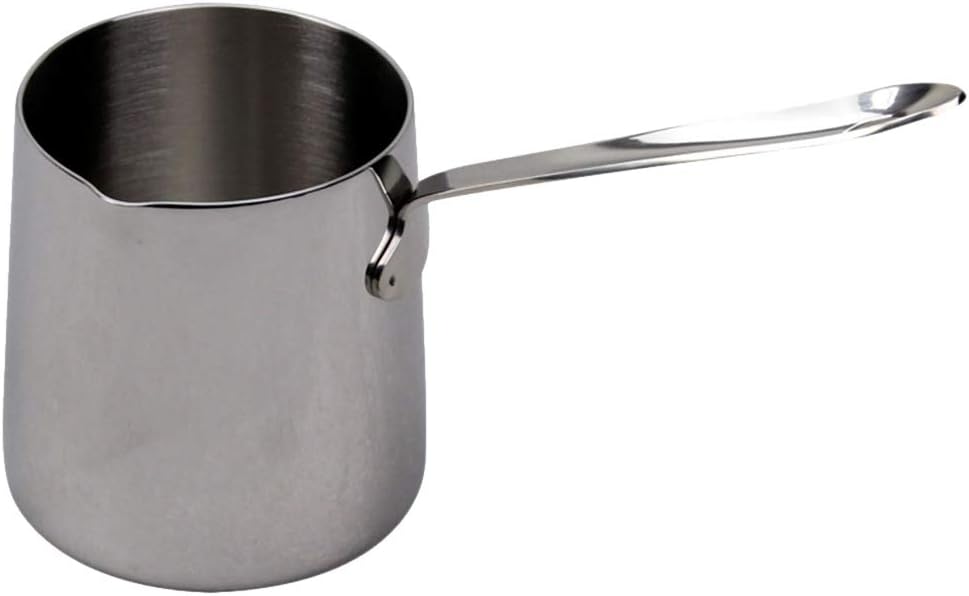 Portable Stainless Steel Butter Warmer Pot | 370ml Milk Melting Pot with Spout | Multi-Functional Turkish Coffee Decanter for Home Kitchen | Ideal for Melted Butter, Coffee, Milk,