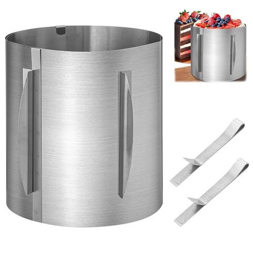20cm Höhe Verstellbarer Tortenring hoch aus Edelstahl – Kuchenring Ø16–30 cm mit Skala & Klammern – Backring rund, hitzebeständig Profi Backrahmen für Schichttorten, Mousse & Dessert