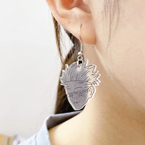 Anime Cartoon Jujuts Kaisen Asymmetrical Dangle Drop Earrings Transparent Drawn Black White Head Hook Hoop Earring Cute Jewelry Gifts For Women Teen Girls (Angry) #TOP4