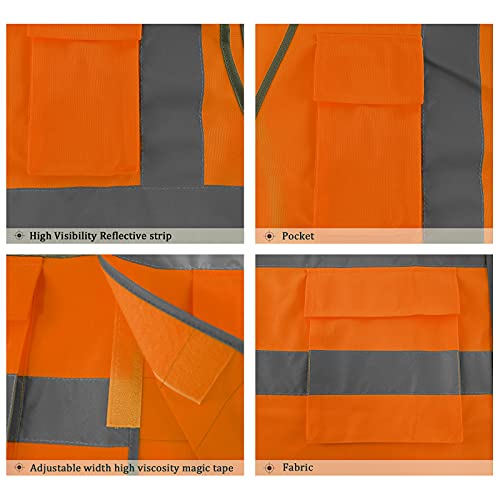 Pomerol High-Visibility Reflective Safety Vest 10 Packs Breathable Orange Unisex Adjustable Width Magic Tape Vest With Hi-Vis Reflective Strip 3 Packet For Cycling Runner Volunteer Guard Construction #TOP6