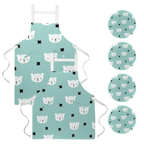Lot de 2 tabliers de cuisine multicolores avec broches ours pour la pâtisserie