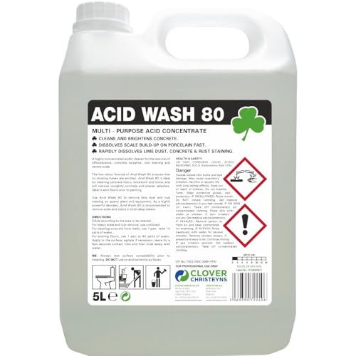 Acid Wash 80, Multi-Purpose Concentrated Acid Cleaner, 5L, Professional Strength Christeyns Clover (5 Ltr)