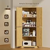 BROTTAR Corner Kitchen Cupboard, 68" Pantry Organizers and Storage, 4-Tier Fluted Kitchen Pantry Cabinet with 4 Doors & Shelves, Corner Storage Cabinet for Living Room, Dinning Room, Natural - Image 4