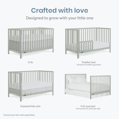 Image of Dream On Me Synergy Wave 5-in-1 Convertible Full Size Baby Crib, Sage Green