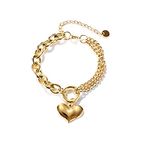 Bracelet femme avec pendentif coeur bracelets en acier inoxydable or double chaîne bras chaîne amitié bracelet amour bijoux cadeau pour femmes filles Cover