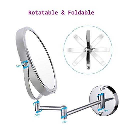 MRJ cosmeticaspiegel wandmontage normaal + 3-voudig 360° draaibaar van kristalglas, roestvrij staal en messing voor… - Afbeelding 7