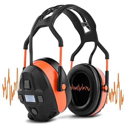 SURGEDO Bluetooth Hearing Protection Headphones, FM Radio Headphones with 29dB NRR Wireless Noise Cancelling Reduction, 4GB Memory Card Built-in Mic, Safety Ear Muffs for Lawn Mowing Work, Orange
