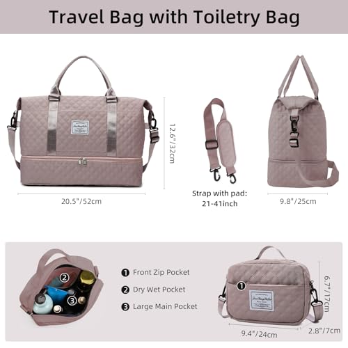 Weekender Bags for Women Travel Duffel Bag with Shoe Compartment Carry On Overnight Bag Large Travel Tote Bag with Makeup Bag Hospital Bag for Women Labor Delivery 2PCS Set Dark Pink2